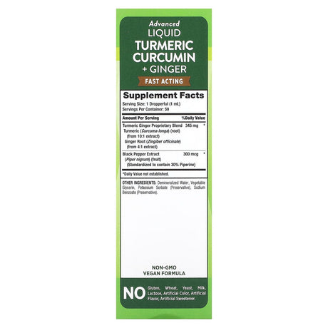 Nature's Truth, Advanced Liquid Turmeric Curcumin + Ginger, 2 fl oz (59 ml) - Supply Center USA