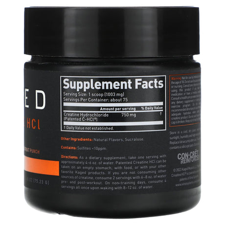 Kaged, Creatine HCl, Fruit Punch, 2.65 oz (75.23 g) - Supply Center USA