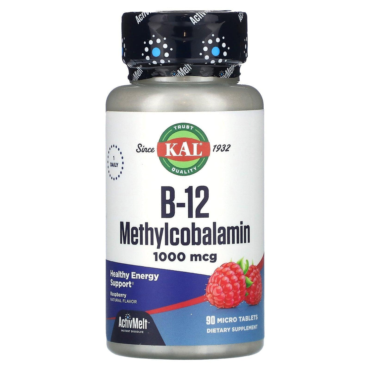 KAL, B-12 Methylcobalamin, Raspberry, 1,000 mcg, 90 Micro Tablets - Supply Center USA