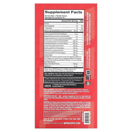 Bare Performance Nutrition, Strong Reds, Superfood Reds Powder, Strawberry, 20 Packets, 0.23 oz (6.5 g) Each - Supply Center USA