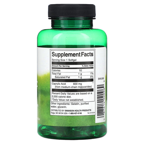 Swanson, Caprylic Acid, 600 mg, 60 Softgels - Supply Center USA