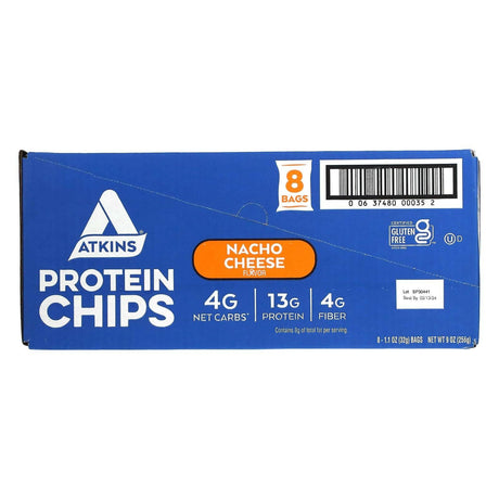 Atkins, Protein Chips, Nacho Cheese, 8 Bags, 1.1 oz (32 g) Each - Supply Center USA