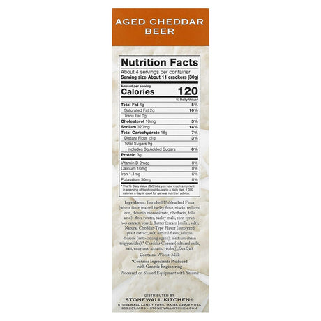 Stonewall Kitchen, Down East Crackers, Aged Cheddar Beer, 4.4 oz (125 g) - Supply Center USA