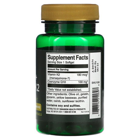 Swanson, CoQ10 + Vitamin K2, 60 Softgels - Supply Center USA