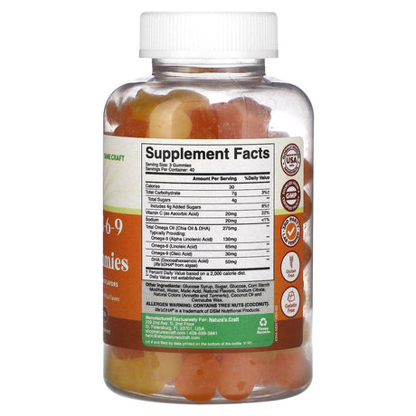 Nature's Craft, Omega 3-6-9 + DHA Gummies, Lemon and Orange , 120 Gummies - Supply Center USA