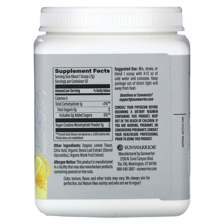 Sunwarrior, Sport, Active Creatine Monohydrate, Lemonade , 12.34 oz (350 g) - Supply Center USA