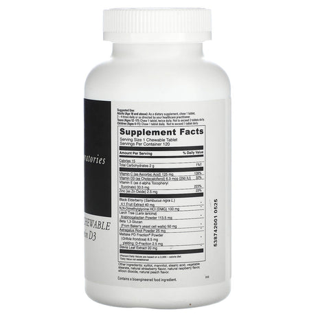 DaVinci Laboratories of Vermont, Immuno-DMG Chewable with Elderberry & Vitamin D3, 120 Chewable Tablets - Supply Center USA