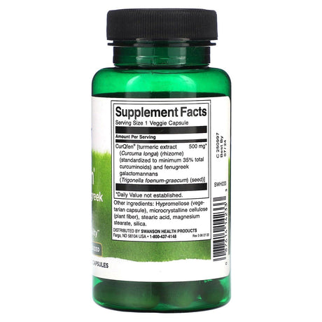 Swanson, CurQfen Curcumin/Fenugreek Complex, Standardized, 500 mg, 60 Veggie Capsules - Supply Center USA