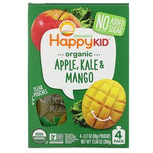 Happy Family Organics, Happy Kid, Organic Apple, Kale & Mango, 4 Pouches, 3.17 oz (90 g) Each - Supply Center USA