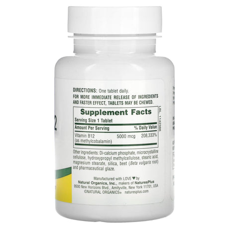 NaturesPlus, Sustained Release Shot-O-B12, 5,000 mcg, 60 Tablets - Supply Center USA