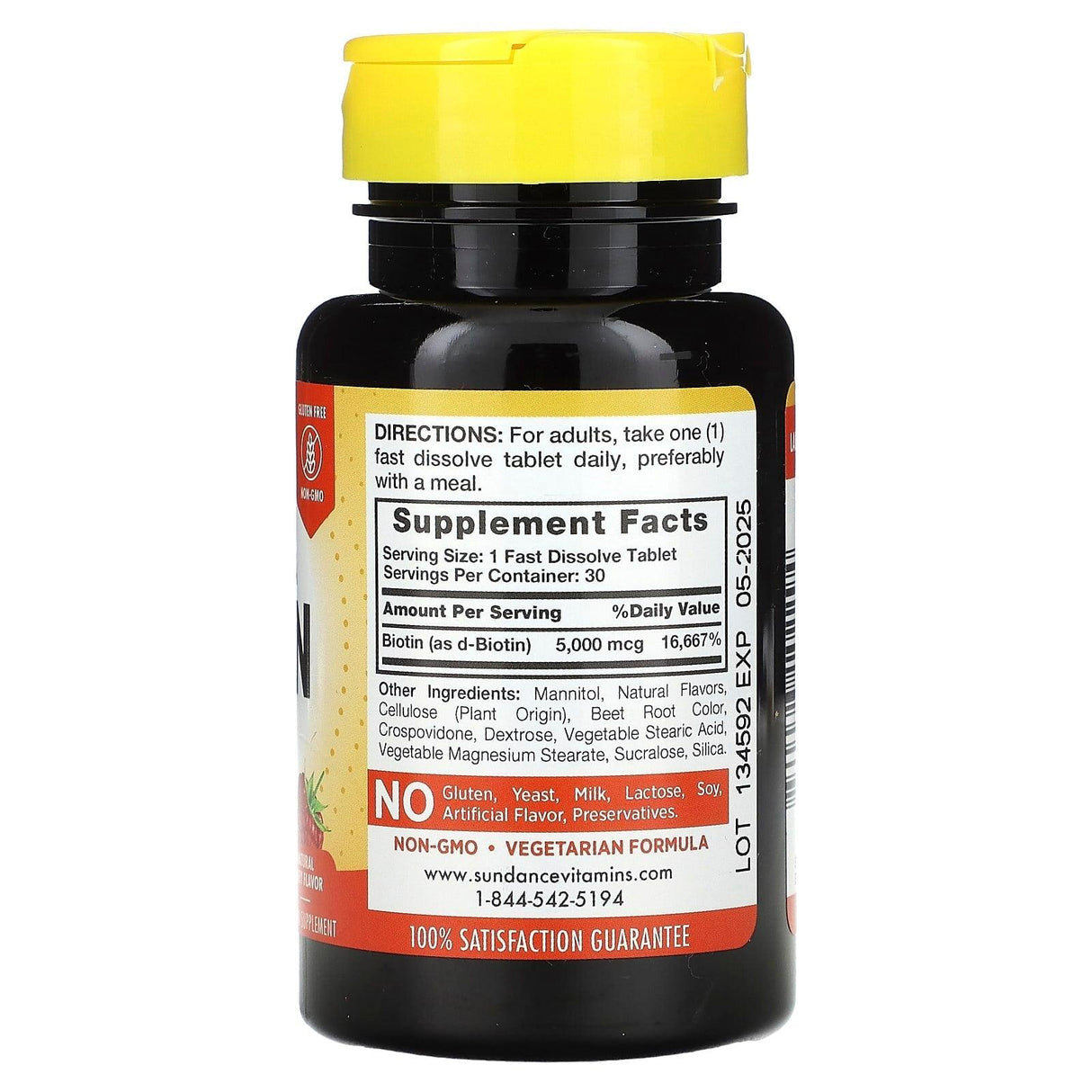 Sundance Vitamins, Fast Dissolve Ultra Biotin, Natural Berry, 5,000 mcg, 30 Fast Dissolve Tablets - Supply Center USA