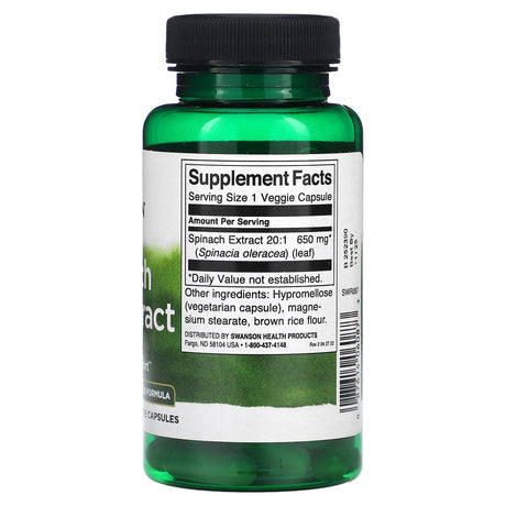 Swanson, Spinach Leaf Extract, 650 mg, 60 Veggie Capsules - Supply Center USA