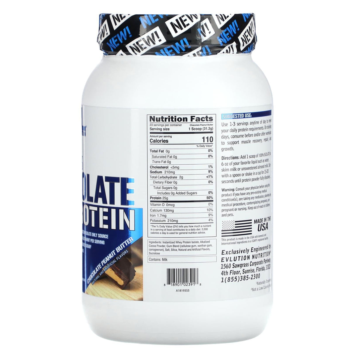 EVLution Nutrition, 100% Isolate Protein, Chocolate Peanut Butter, 1.6 lb (726 g) - Supply Center USA