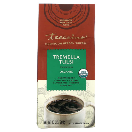 Teeccino, Organic Mushroom Herbal 'Coffee', Tremella Tulsi, Medium Roast, Caffeine Free, 10 oz (284 g) - Supply Center USA