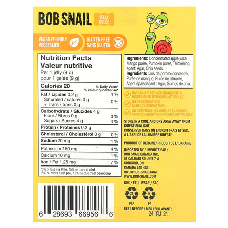 Bob Snail, Fruit Jelly, Apple-Mango-Pumpkin-Chia, 10 Count, 90 g - Supply Center USA