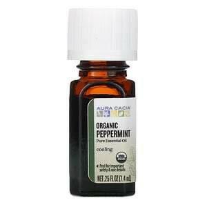 Aura Cacia, Pure Essential Oil, Organic Peppermint, .25 fl oz (7.4 ml) - Supply Center USA