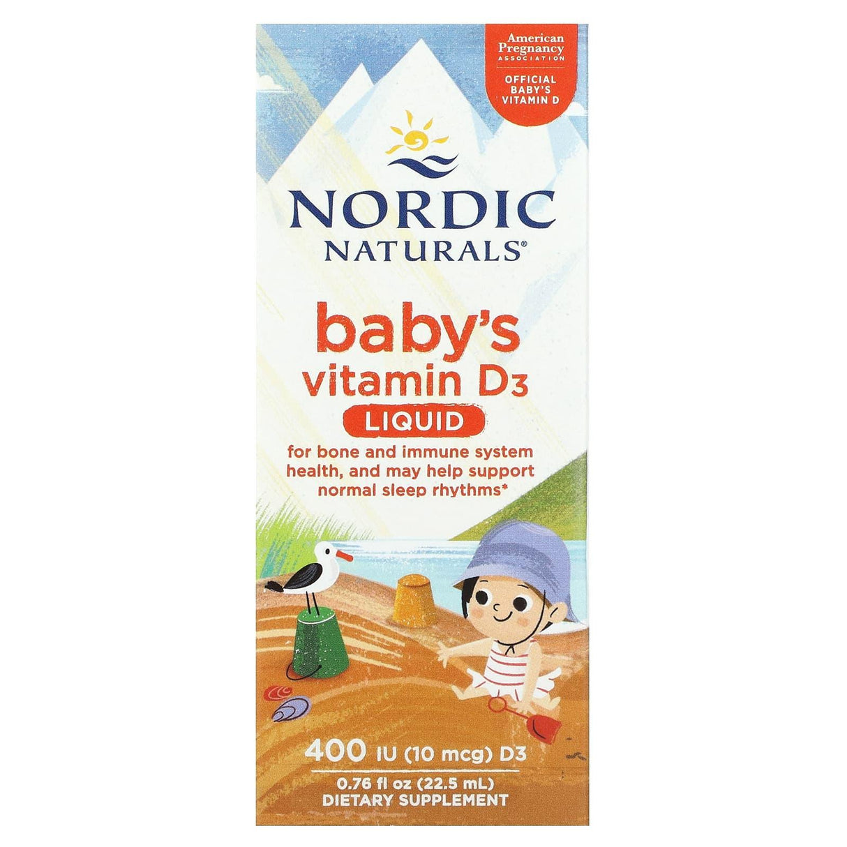 Nordic Naturals, Baby's Vitamin D3, Liquid, 10 mcg (400 IU), 0.76 fl oz (22.5 ml) - Supply Center USA