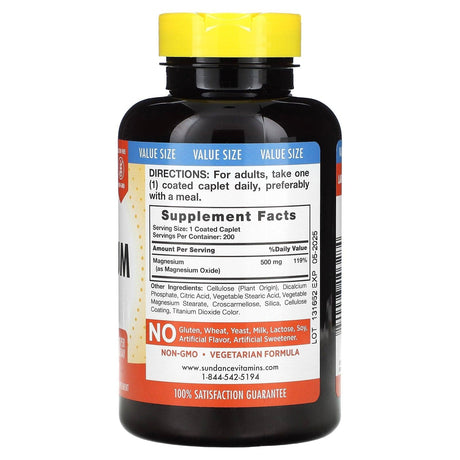 Sundance Vitamins, Ultra Magnesium, 500 mg, 200 Coated Caplets - Supply Center USA