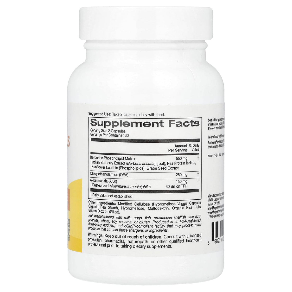 Super Nutrition, Akkermansia 30B PLUS Pasteurized A. Muciniphila with Berberine and OEA, 60 Veggie Capsules - Supply Center USA