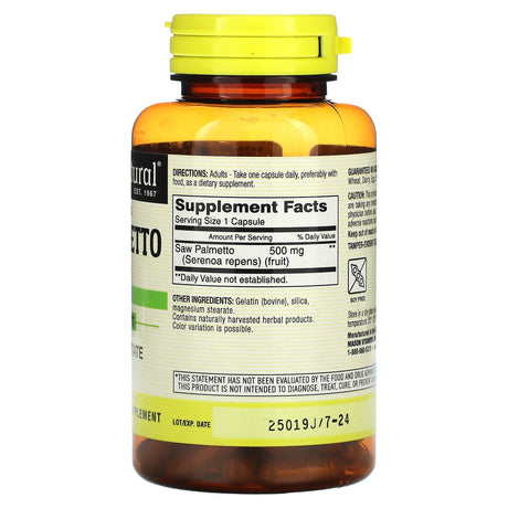 Mason Natural, Whole Herb Saw Palmetto, 500 mg, 90 Capsules - Supply Center USA