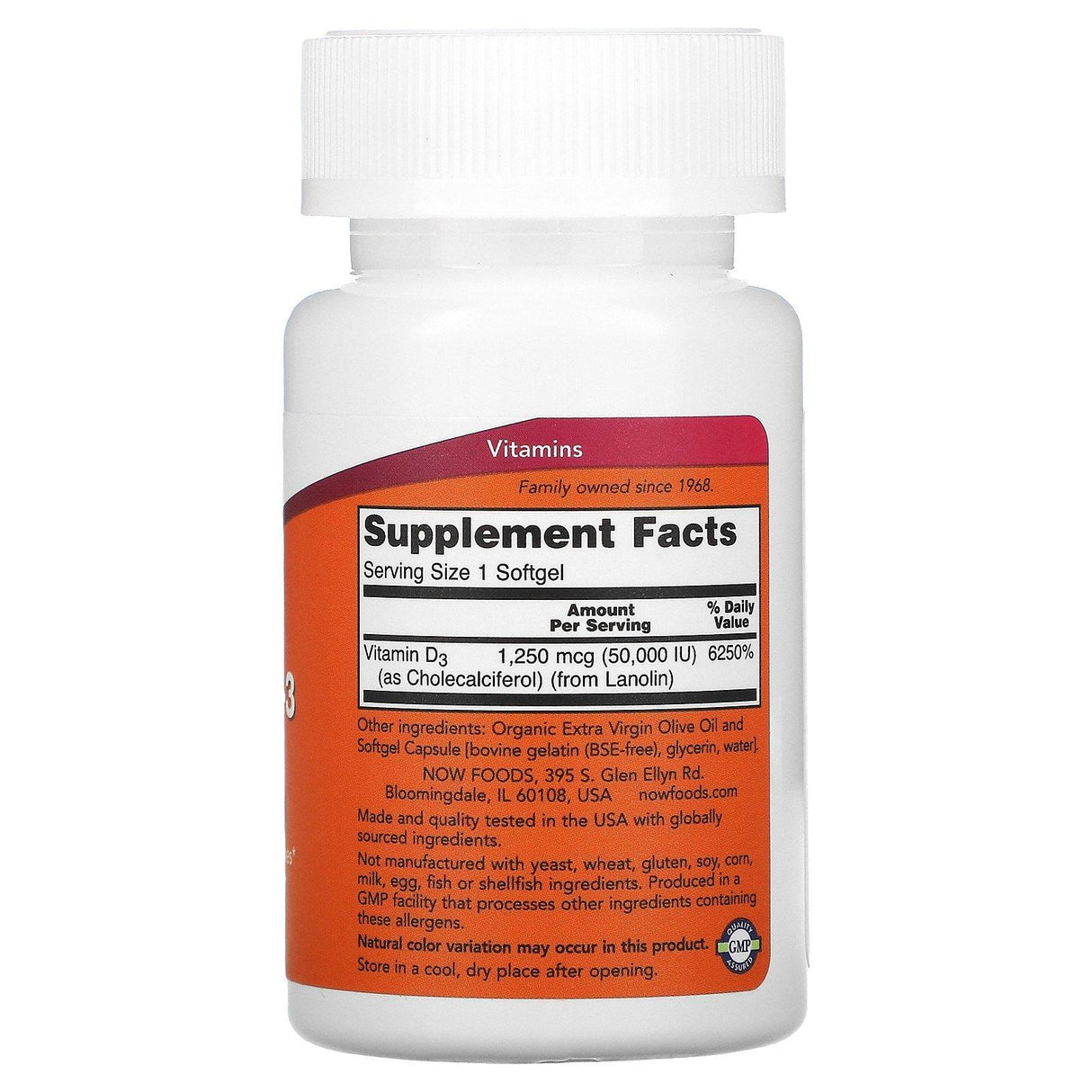 Now Foods, Vitamin D-3, 250 mcg (50000 IU), 50 Softgels - Supply Center USA