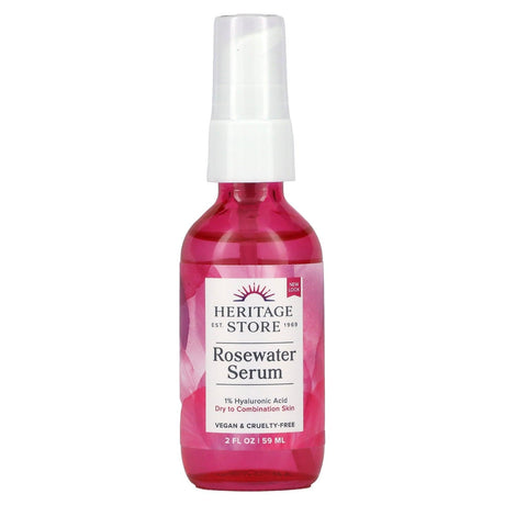 Heritage Store, Rosewater Serum with 1% HA, Dry to Combination Skin, 2 fl oz (59 ml) - Supply Center USA