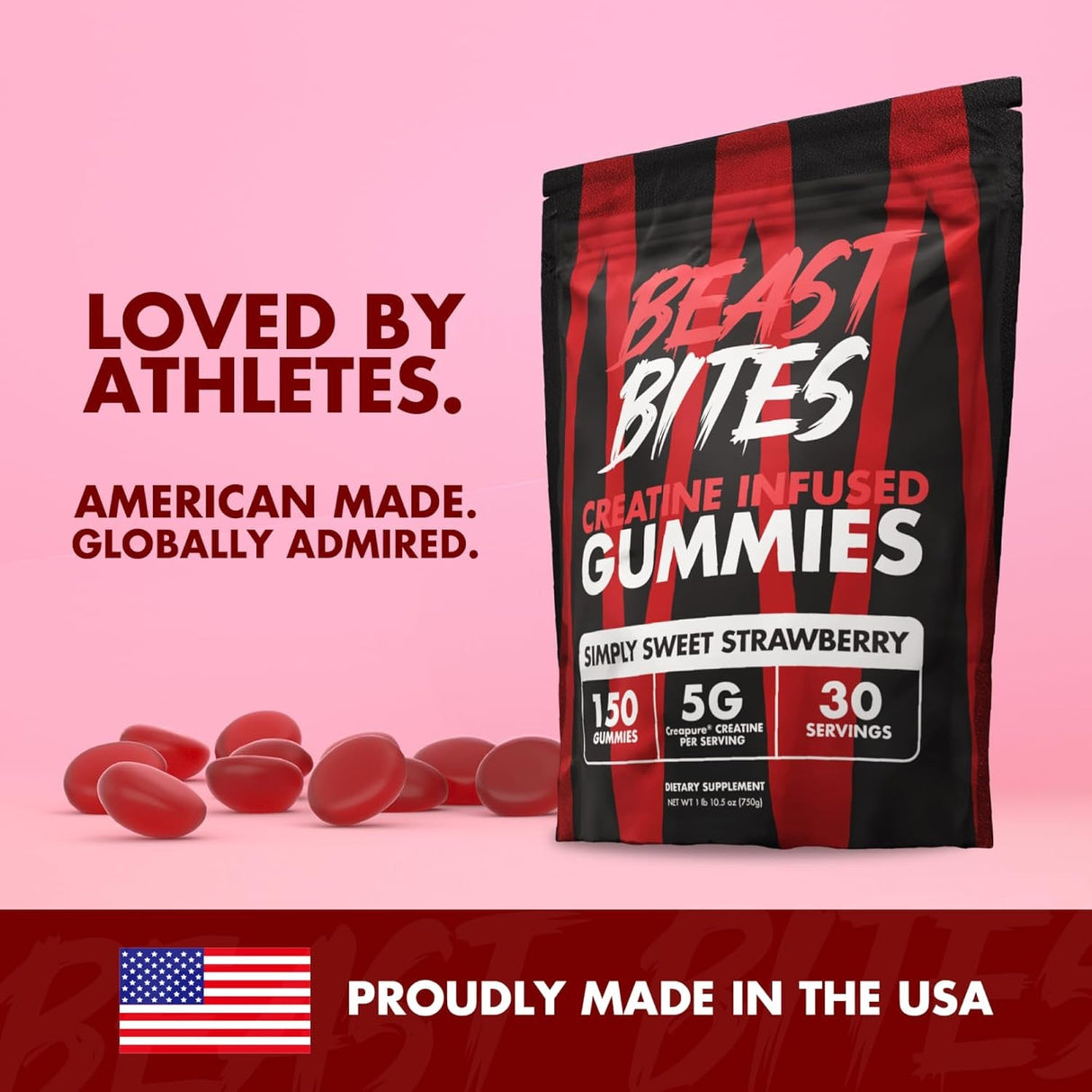Creatine Gummies - 5G Creatine Monohydrate per Serving - No Sugar or Artificial Colors - Low-Calorie, Vegan & Halal - Made in the USA - 30 Servings