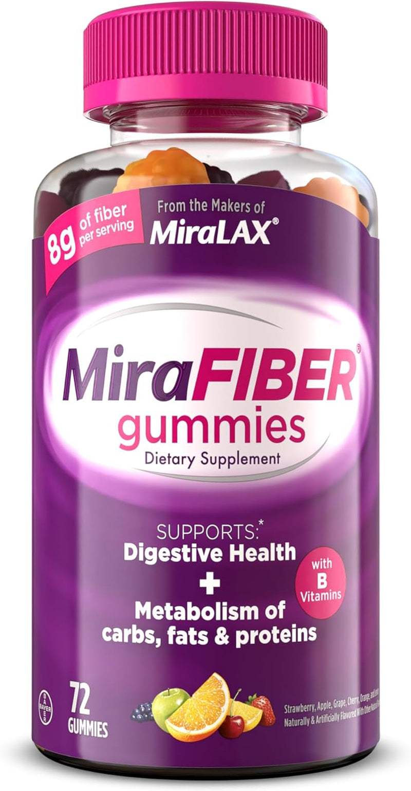 Mirafiber Gummies | from the Gut Experts at Miralax | 8G of Daily Prebiotic Fiber with B Vitamins to Support Digestive Health and Metabolism | Fruit Flavored Fiber Gummies, 72 Count