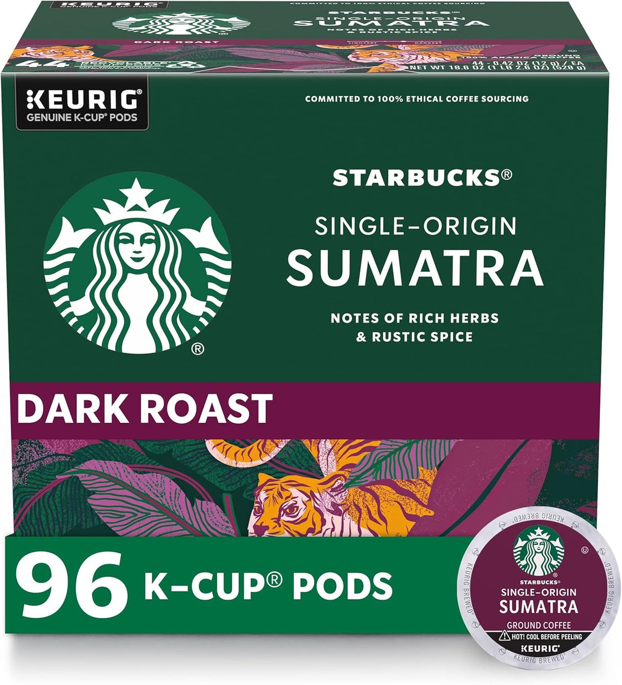 Starbucks K-Cup Coffee Pods, Dark Roast Coffee, French Roast for Keurig Brewers, 100% Arabica, 4 Boxes (96 Pods Total)