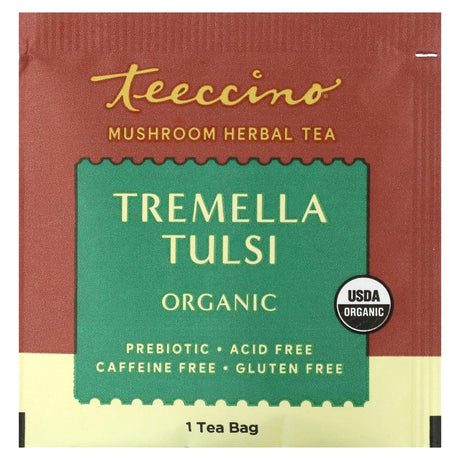 Teeccino, Mushroom Herbal Tea, Tremella Tulsi, Cardamom, Caffeine Free, 10 Tea Bags, 2.12 oz (60 g) - Supply Center USA