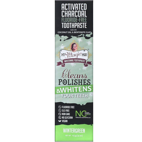 My Magic Mud, Activated Charcoal, Fluoride-Free, Whitening Toothpaste, Wintergreen, 4 oz (113 g) - Supply Center USA