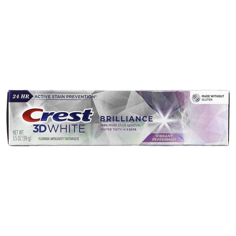 Crest, 3D White, Brilliance, Fluoride Anticavity Toothpaste, Vibrant Peppermint, 3 Pack, 3.5 oz (99 g) Each - Supply Center USA