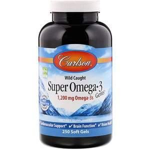 Carlson Labs, Wild Caught Super Omega-3 Gems, 1,200 mg, 250 Soft Gels - Supply Center USA