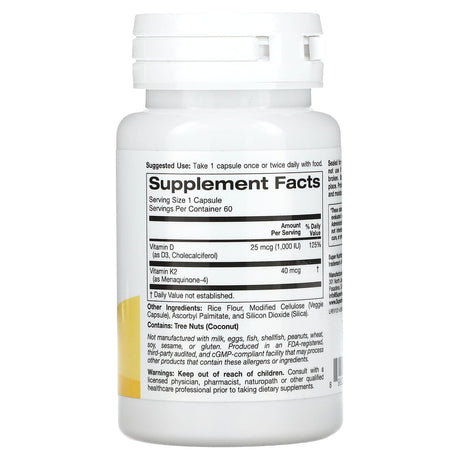 Super Nutrition, Vitamin D3 + K2, 60 Veggie Capsules - Supply Center USA