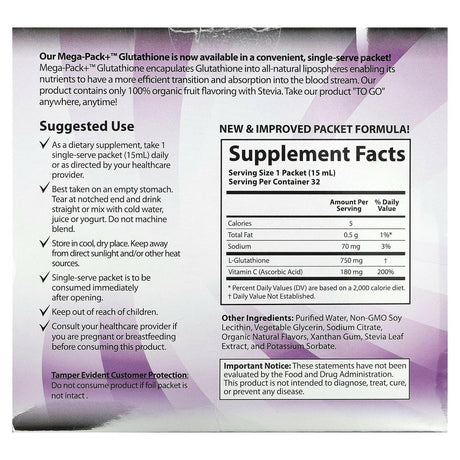 Aurora Nutrascience, Mega-Pack+ Glutathione, 750 mg, 32 Packs, 0.5 fl oz (15 ml) Each - Supply Center USA