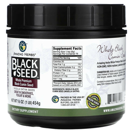 Amazing Herbs, Black Seed, Whole Premium Black Cumin Seed, 16 oz (454 g) - Supply Center USA