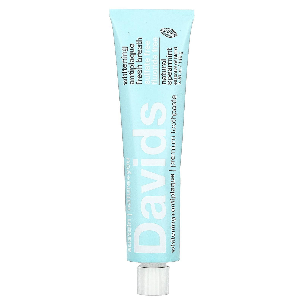 Davids Natural Toothpaste, Premium Toothpaste, Whitening + Antiplaque, Natural Spearmint, 5.25 oz (149 g) - Supply Center USA