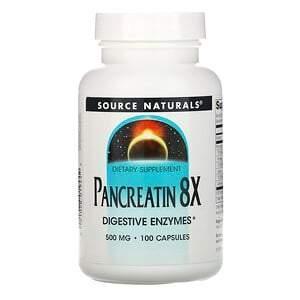 Source Naturals, Pancreatin 8X, 500 mg, 100 Capsules - Supply Center USA