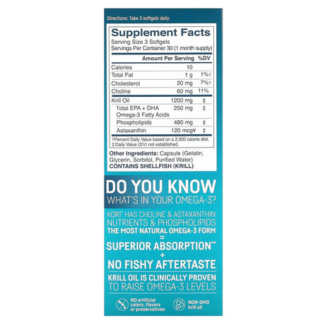 Kori, Pure Antarctic Krill Oil, Multi-Benefit Omega-3, 400 mg, 90 Softgels - Supply Center USA