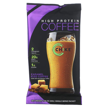 Chike Nutrition, High Protein Iced Coffee, Caramel, 12 Packets, 1.06 oz (30 g) Each - Supply Center USA