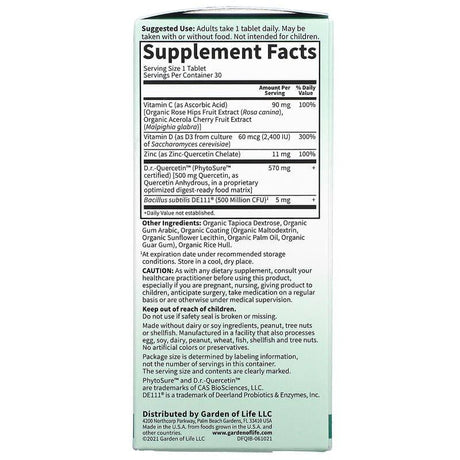 Garden of Life, Dr. Formulated, Quercetin Immune, 500 mg, 30 Vegetarian Tablets - Supply Center USA