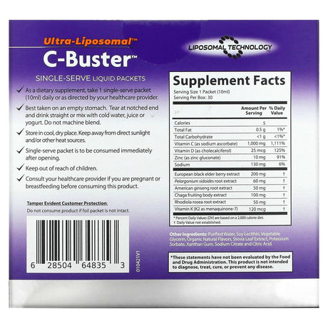 Aurora Nutrascience, Ultra-Liposomal, C-Buster, 30 Packets, 0.34 fl oz (10 ml) Each - Supply Center USA