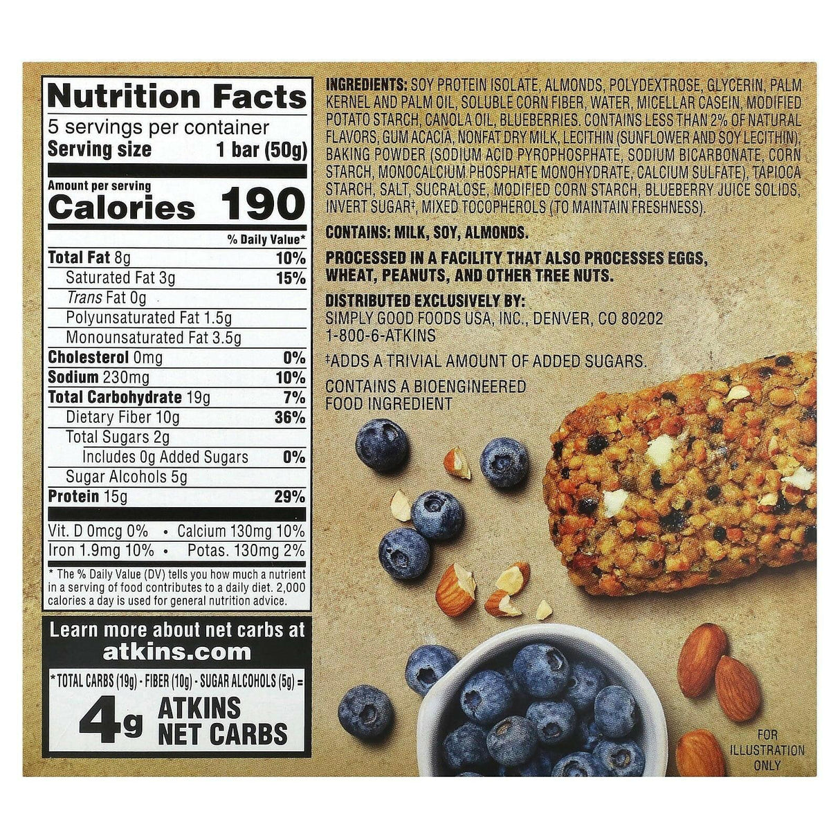 Atkins, Soft Baked Energy Bar, Blueberry, 5 Bars, 1.76 oz (50 g) Each - Supply Center USA