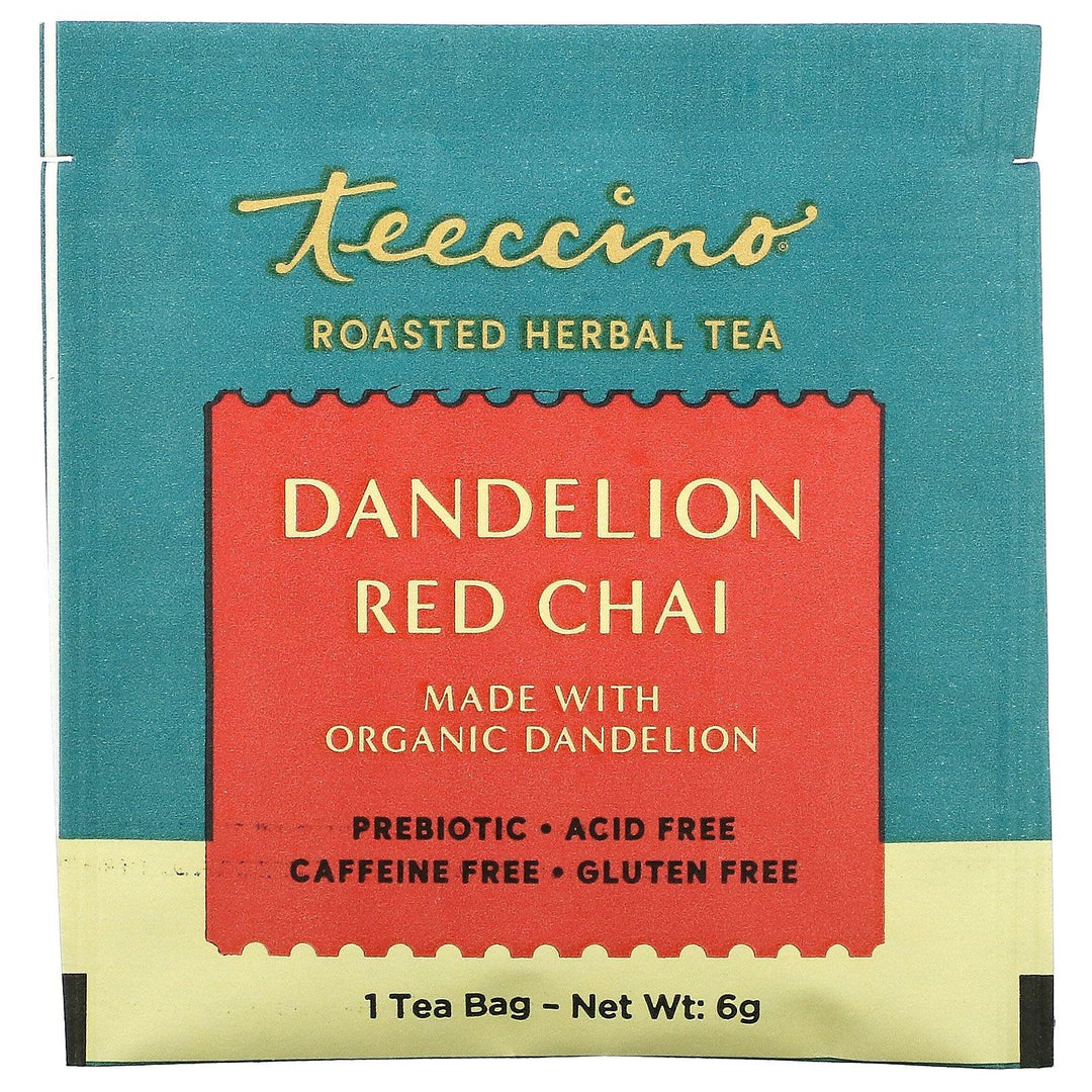 Teeccino, Roasted Herbal Tea, Dandelion Red Chai, Caffeine Free, 10 Tea Bags, 2.12 oz (60 g) - HealthCentralUSA