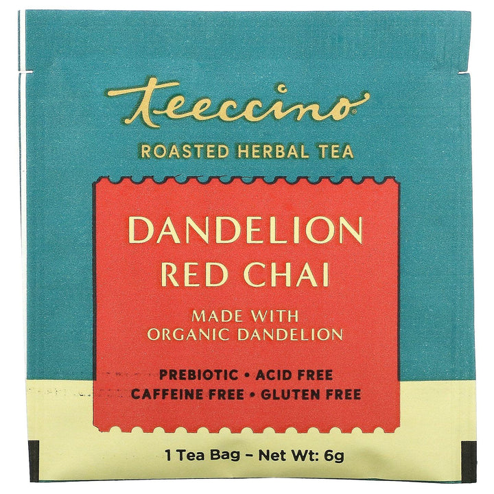 Teeccino, Roasted Herbal Tea, Dandelion Red Chai, Caffeine Free, 10 Tea Bags, 2.12 oz (60 g) - HealthCentralUSA