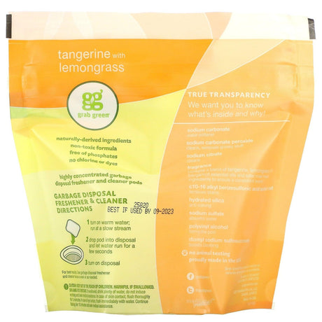 Grab Green, Garbage Disposal Freshener & Cleaner Pods, Tangerine with Lemongrass, 12 Pods, 5.9 oz (168 g) - Supply Center USA