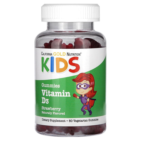 California Gold Nutrition, Vitamin D3 For Children, No Gelatin, Natural Strawberry, 60 Vegetarian Gummies - Supply Center USA