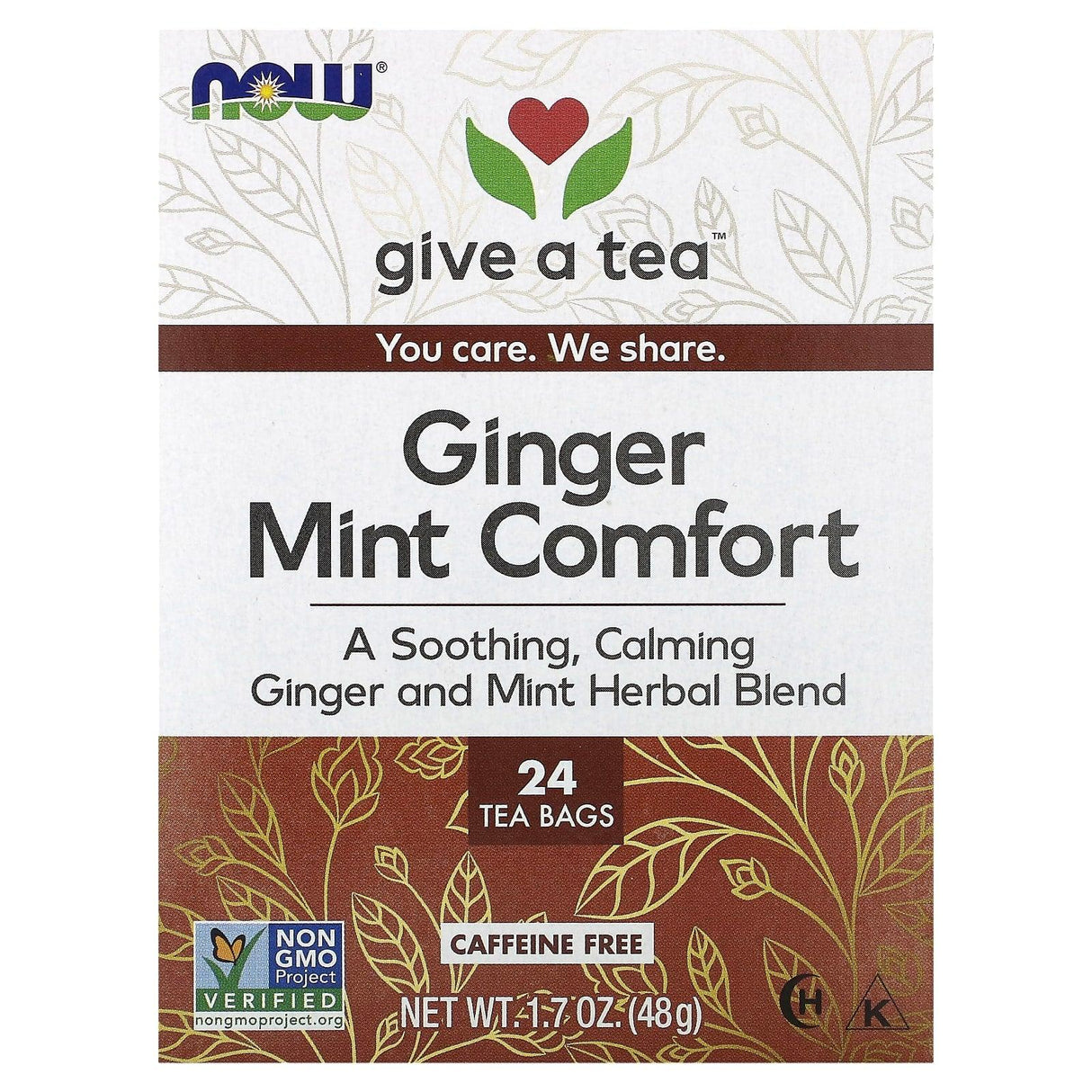 NOW Foods, Ginger Mint Comfort, Caffeine Free , 24 Tea Bags, 1.7 oz (48 g) - Supply Center USA