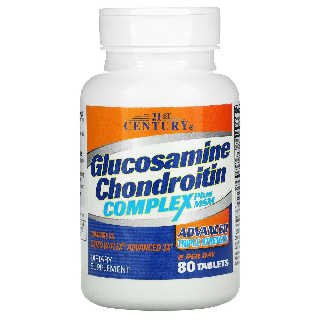 21st Century, Glucosamine Chondroitin Complex Plus MSM, Advanced Triple Strength, 80 Tablets - Supply Center USA