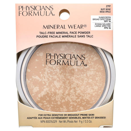 Physicians Formula, Mineral Wear, Face Powder, SPF 16, Buff Beige, 0.3 oz (9 g) - Supply Center USA